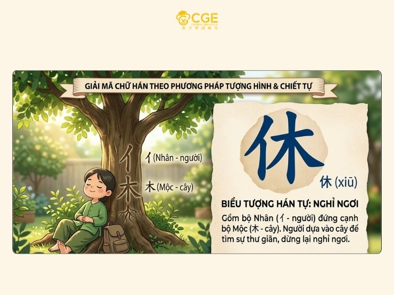 cách chiết tự chữ 休