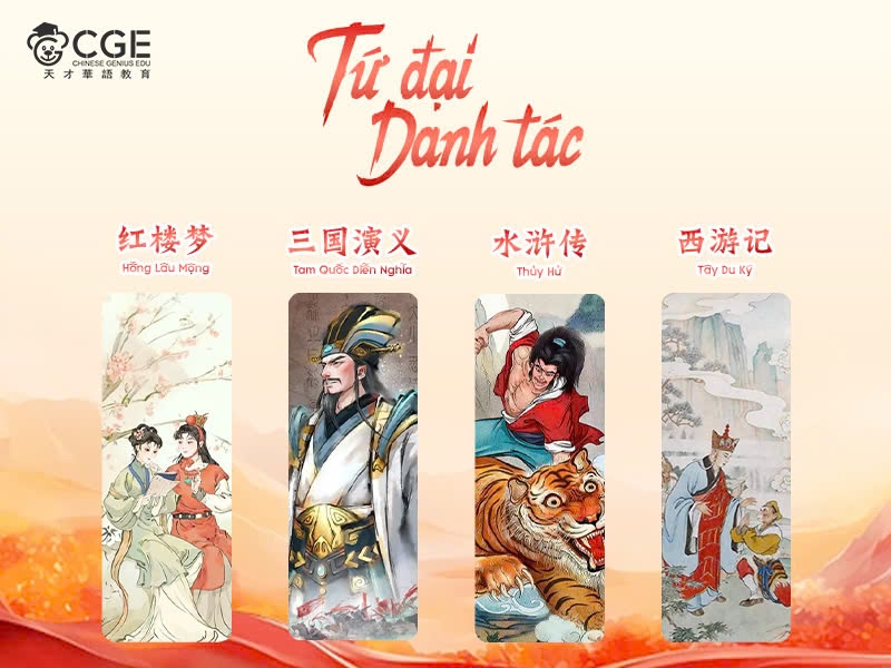 Tứ đại danh tác Trung Quốc gồm Tam Quốc Diễn Nghĩa, Thủy Hử, Tây Du Ký và Hồng Lâu Mộng