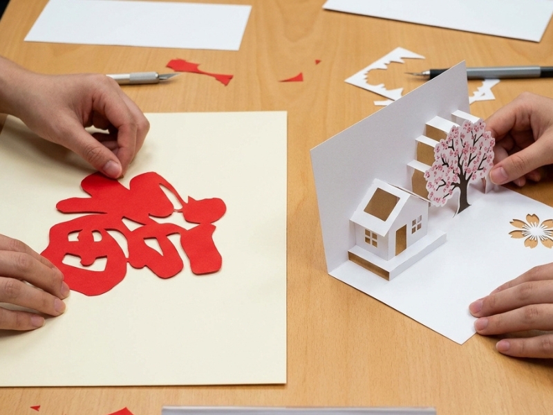So sánh cắt giấy Trung Quốc 2D và Kirigami Nhật Bản 3D
