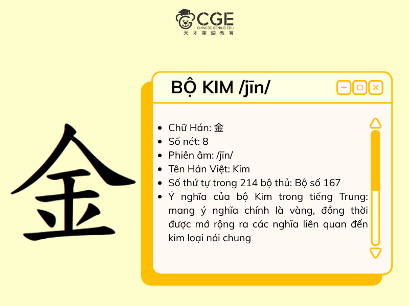 Bộ Kim trong tiếng Trung 1