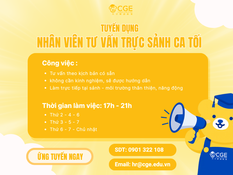 tuyển dụng nhân viên tư vấn khoá học ca tối 